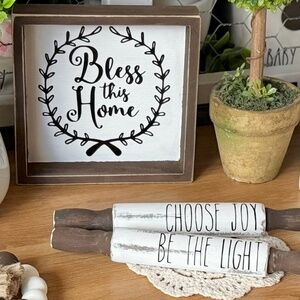 Bless This Home Mini Sign & 2 Rolling Pins